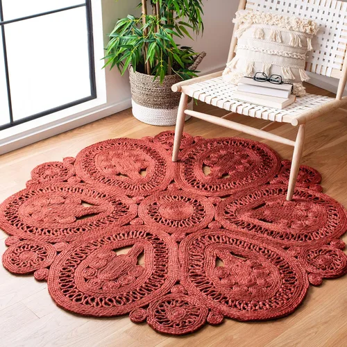 Vista 8 de SAFAVIEH Alfombra redonda de 3 pies, colección de fibra natural, óxido, yute hecho a mano, diseño floral bohemio decorativo (NF360T)