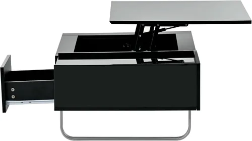 Vista 8 de LUMISOL Mesa de centro de alto brillo con mesa elevada, mesa de cóctel con patas de marco de metal para sala de estar, color negro