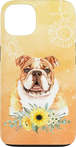 Vista 7 de iPhone 16 Cute English Bulldog Dog Bully - Sunflower Floral Flowers Case