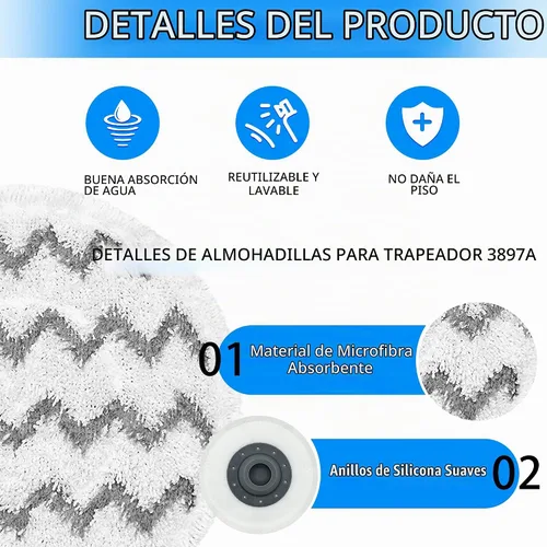 Vista 3 de Repuesto de almohadillas de trapeador de vapor SpinWave 3897A / 3712