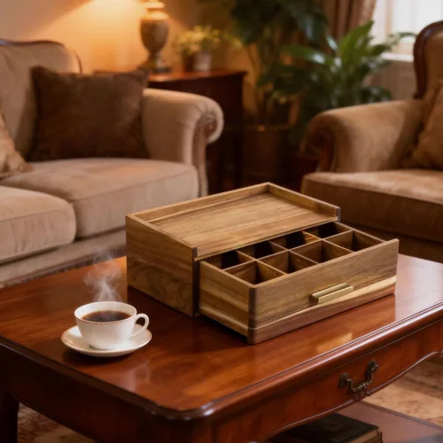 Vista 6 de Organizador de bolsas de té de madera de acacia con cajón