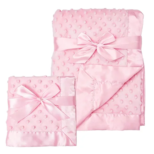 Vista 16 de American Baby Company Heavenly - Manta de recepción de felpilla suave (30 x 40 pulgadas), diseño de 2 capas con lunares minky y satén sedoso, rosa