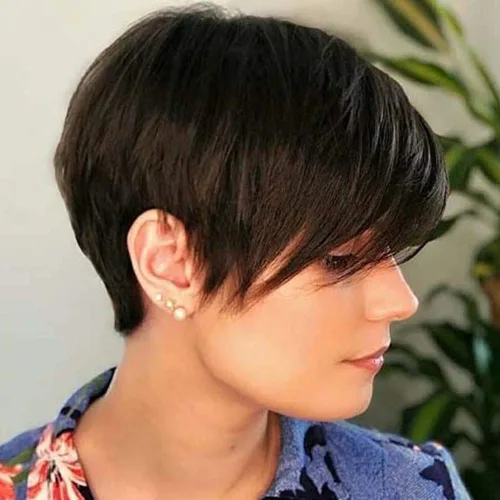 Vista 15 de Peluca sintética sin pegamento con capas Pixie corto para mujer, color negro, para uso diario, Cosplay