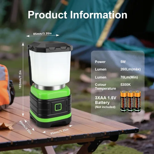 Vista 2 de EXTRASTAR Linterna de campamento, linternas para cortes de energía, 2 modos de flash, 260 lúmenes máximos, equipo de campamento alimentado por