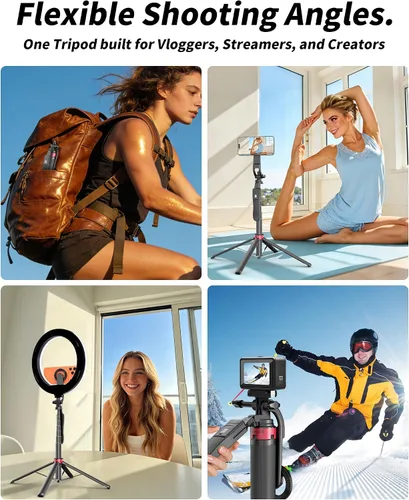 Vista 7 de Trípode magnético para teléfono con mando a distancia, trípode para selfie stick de 67 pulgadas para vlogging, plegado de 11.7 pulgadas, soporte