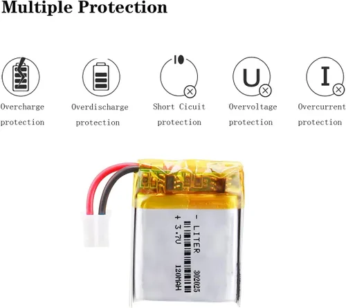 Vista 4 de Liter 3.7V 120mAh 302025 Lipo Batería recargable de iones de polímero de litio con conector JST 0.079 in