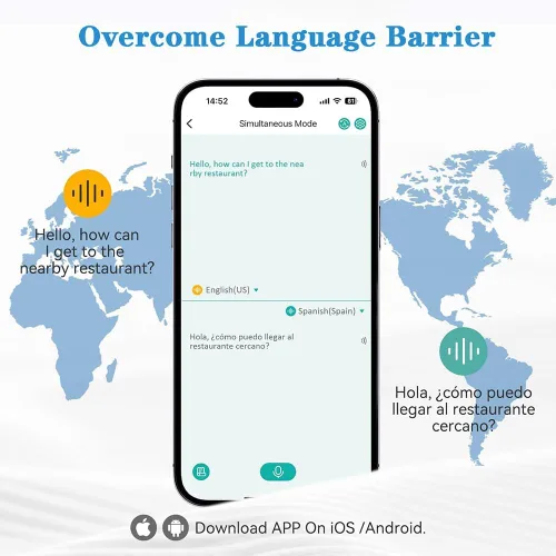 Vista 2 de Auriculares de traducción AI en tiempo real, 144 idiomas 3 en 1, auriculares inalámbricos Bluetooth para iOS y Android, para Blanco