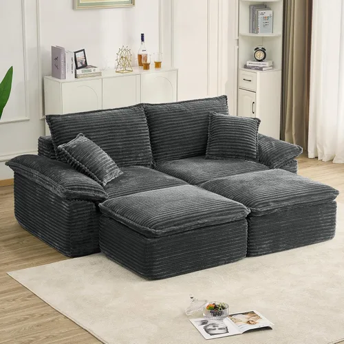Vista 9 de Tumbona de 47 pulgadas para interiores, moderno sofá cama sin huesos con otomana, silla de asiento profundo con almohadas, cómodos sofás seccionales