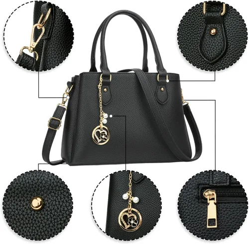 Vista 4 de Bolsa de hombro, bolsa con cremallera, bolsa de mano, bolsa cruzada de piel, con bolsillos, para mujer