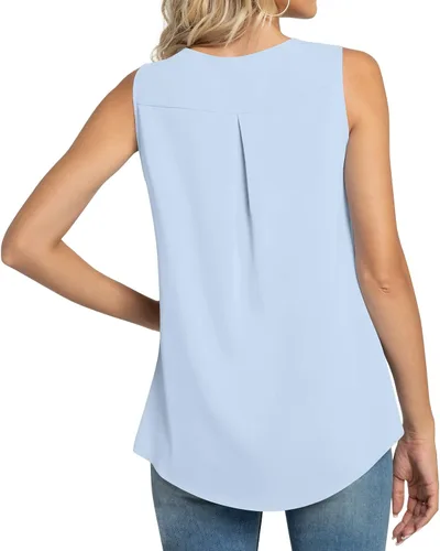 Vista 3 de Netsmile Blusa de gasa sin mangas para mujer, estilo casual, plisada, holgada, para usar con leggings