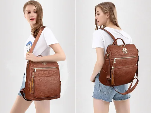 Vista 75 de MKP COLLECTION Mochila de moda para mujer, bolsa convertible grande para mujer, mochila de viaje, bolsa de hombro, juego de 2 piezas con borla, Beige