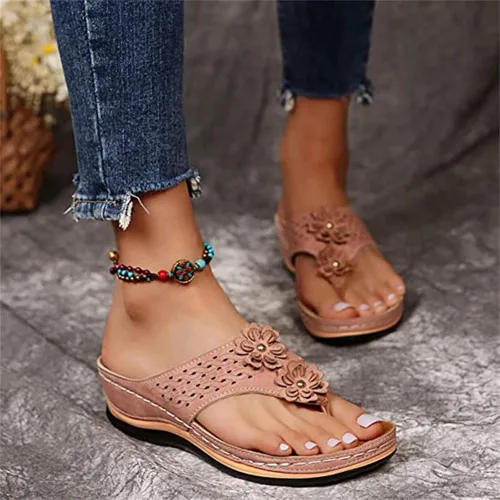 Vista 121 de Ladmiple Sandalias ortopédicas florales de moda 2023 con soporte de arco, zapatillas romanas casuales con puntera abierta