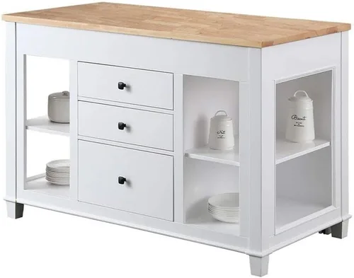 Vista 4 de KD-01-W Medley - Isla de cocina con mesa de comedor extensible de 54 pulgadas de ancho, color blanco, no necesita montaje