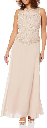 Vista 3 de J Kara Vestido largo con cuentas en V para mujer con bufanda