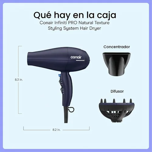 Vista 7 de Conair Secador de pelo con accesorio difusor de pelo multicámara, azul Azul oscuro