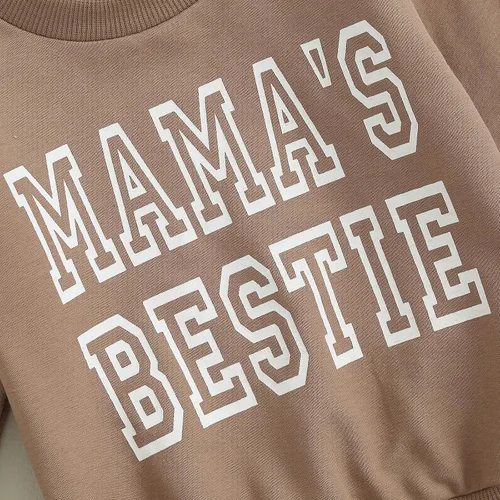Vista 5 de Toddler Baby Girl Fall Winter Outfit Mamas Little Bestie Long Sleeve Sweatshirt Top Jogger Pants 2Pcs Clothes Set