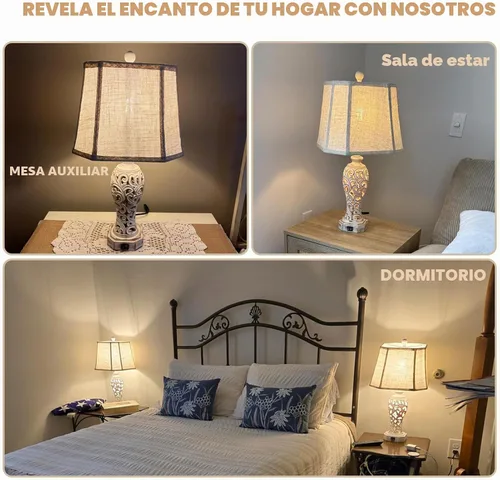 Vista 2 de Lámpara de mesa de granja de 25 pulgadas para sala de estar y dormitorio, lámpara de noche de diseño rústico vintage con 2 puertos USB y luz
