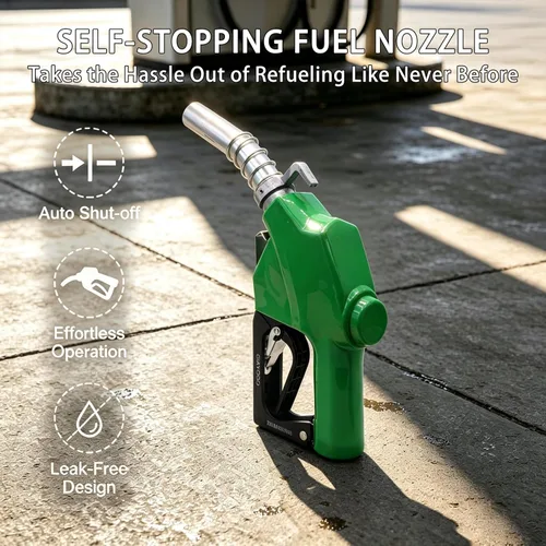 Vista 4 de Boquilla de combustible de 1 pulgada NPT con apagado automático verde para bomba de gasolina, boquilla resistente con manguera de combustible
