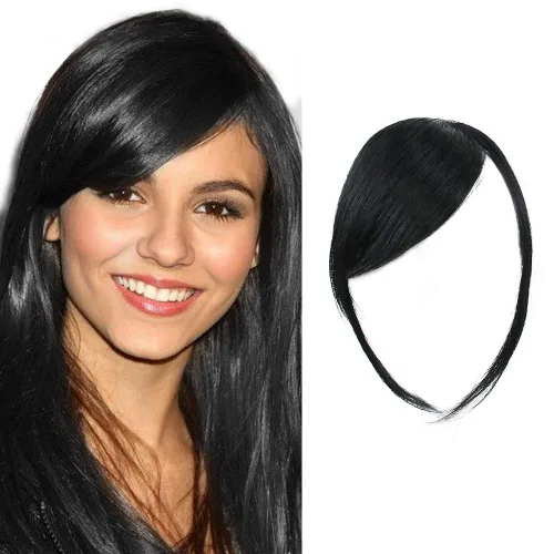 Vista 13 de Flequillo lateral con clip en cabello humano real natural con clip en flequillo lateral, extensiones de cabello lacio con flecos (rubio/613#)