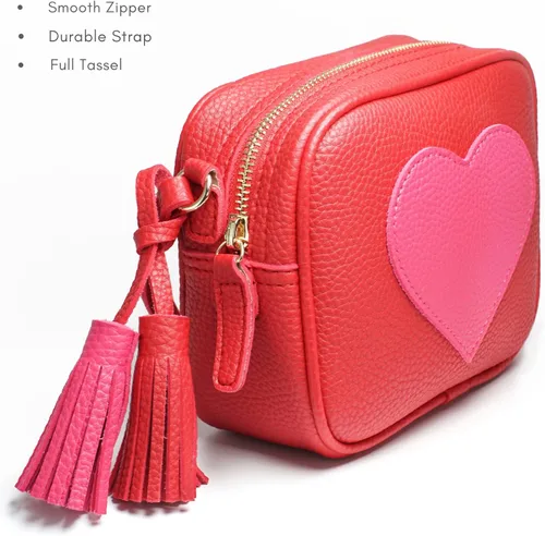 Vista 4 de Regalo para niñas y mujeres, bolso cruzado pequeño de piel sintética espaciosa con borla y correas ajustables, diseño en Italia