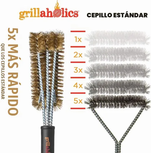 Vista 7 de Cepillo de parrilla de latón Grillaholics – Cepillo de barbacoa seguro para cocinar al aire libre – Herramienta de limpieza de parrilla de cerdas