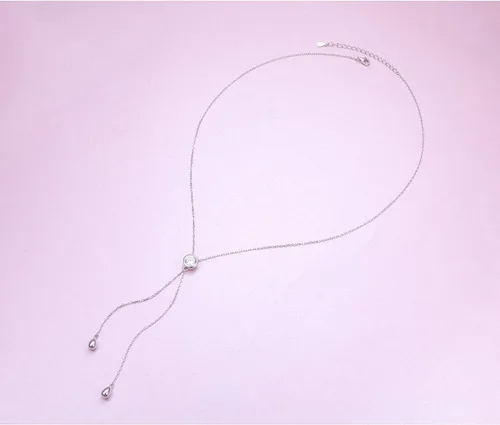 Vista 7 de FLYOW Collar de cadena larga de plata de ley con forma de lágrima en Y Lariat, collar de suéter de declaración, collares de Navidad, regalos