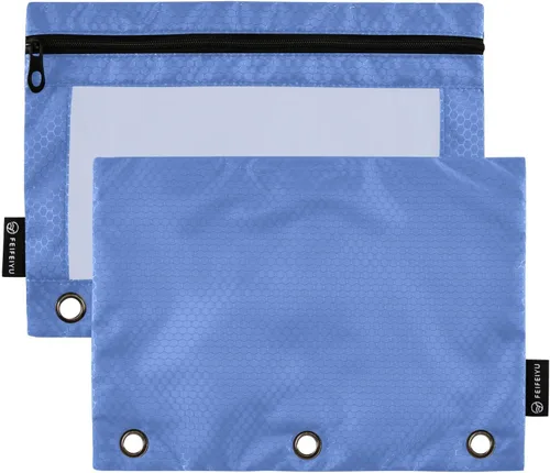 Vista 27 de Estuche negro de 3 anillas para lápices, paquete de 2 unidades, impermeable, de plástico transparente, con cremallera, organizador de documentos