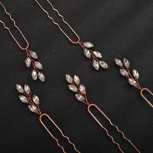Vista 3 de Teyglen Juego de 5 horquillas de cristal para novia, piezas de pelo de boda con diamantes de imitación dorados y plateados, accesorios