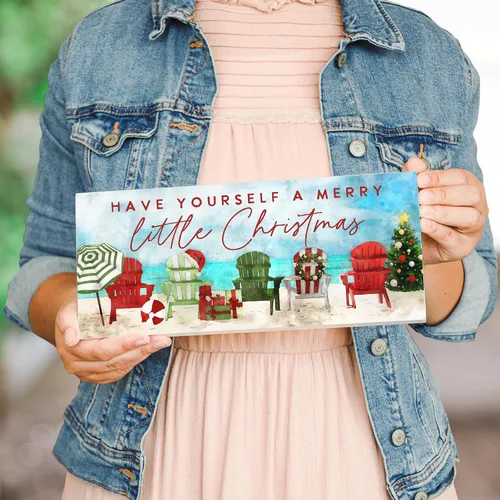 Vista 3 de Simply Said, INC Tablero inspirador de Navidad en la playa, cartel navideño con texto en inglés "Have Yourself a Merry Little Coastal Holiday", 12 x