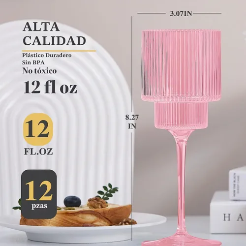Vista 2 de Lueumxc Copas de vino de plástico – Copas de vino acrílicas de 12 onzas, Origami irrompible, vasos de cóctel de plástico transparente, reciclables