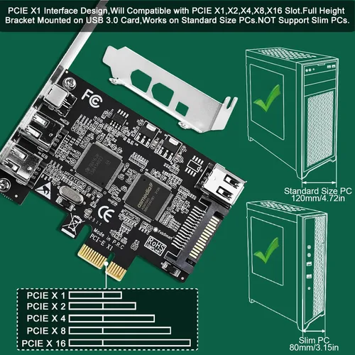 Vista 6 de Tarjeta de expansión PCIE Firewire 400 1394A de 4 puertos, Texas Instruments TI TSB43AB23, Plug and Play en PC de escritorio Windows y MAC, 3