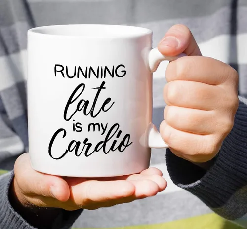Vista 4 de Retreez Taza divertida – Running Late is My Cardio - Tazas de café de cerámica de 11 onzas – Divertido, sarcasmo, sarcástico, motivacional, regalos