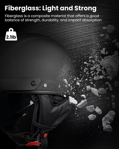 Vista 3 de ILM Medio casco de fibra de vidrio para motocicleta con visera para motocicleta, crucero, ciclomotor, scooter DOT modelo A213