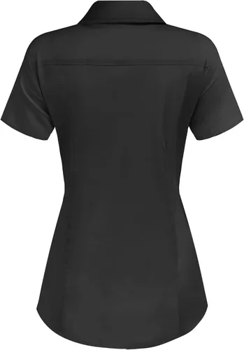 Vista 3 de HOTOUCH - Camisas básicas con botones para mujer de manga corta elásticas con cuello de botón para mesera y trabajo