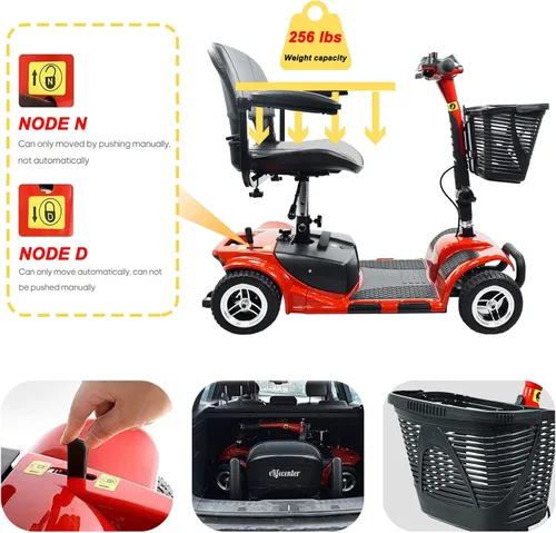 Vista 4 de Patinete de movilidad de 4 ruedas – Patinetes de movilidad plegables portátiles para adultos – Scooter eléctrico de movilidad con batería 12V12AH