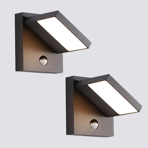 Vista 10 de Lustrlach Lámpara de pared con sensor de movimiento para exteriores, color blanco, moderna, para porche, impermeable, con cabezal de lámpara Blanco