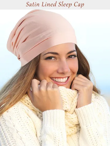 Vista 3 de SATINIOR 4 piezas satén forrado dormir Cap Slouchy Beanie Slap Hat para mujer