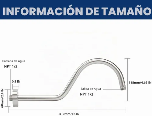 Vista 2 de NearMoon Brazo de extensión de ducha con brida, tubo extensor largo de cuello de cisne de arco alto en forma de S, perfecto para cabezal de ducha