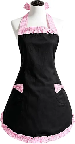 Vista 14 de Violet Mist Lindos delantales negros para mujeres con bolsillos, delantales vintage retro elegantes para niñas con lazo, vestido sexy de los años