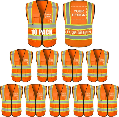 Vista 44 de BeautyWill Chaleco de seguridad con logotipo personalizado, Hi Vis Clase 2, chaleco reflectante de construcción unisex con 5 bolsillos
