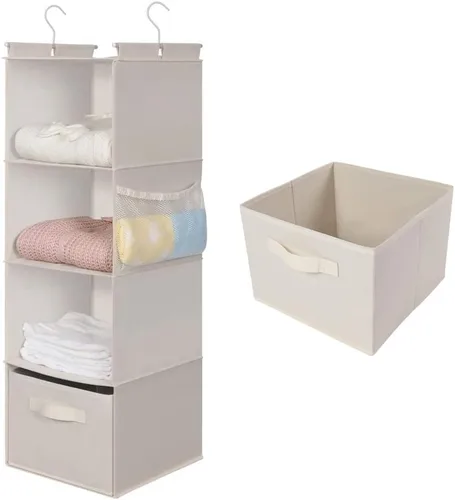 Vista 17 de MAX Houser Organizador Colgante de Closet de 5 Niveles, Estante Colgante de Tela con 2 Ganchos Resistentes para Almacenamiento, Plegable (Beige-D2)
