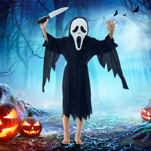Vista 3 de Leajap Disfraz de fantasma de Halloween con máscara de grito fiesta de fantasma aterrador cosplay para adultos y niños