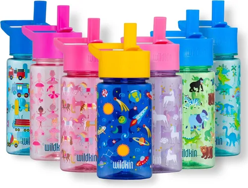 Vista 13 de Wildkin Botella de agua Tritan para niños de 16 onzas con tapa de popote a Unicornio