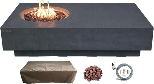 Vista 68 de Elementi+ Mesa de Fuego de Gas Colorado de Hormigón Fundido de 56" Rectangular, Hoguera al Aire Libre con Ignición Electrónica Incluye Cubierta