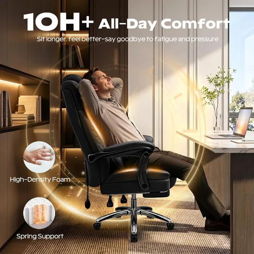 Vista 5 de Silla de oficina grande y alta, silla de computadora de escritorio con reposapiés para personas pesadas, silla ejecutiva de juegos de gran