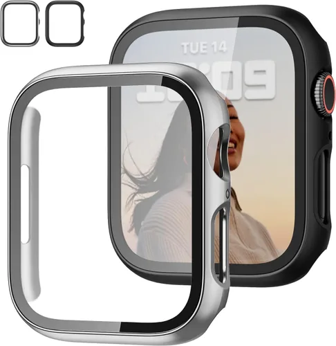 Vista 28 de JZK - 2 fundas con protector de pantalla de vidrio templado para Apple Watch Series 3/2/1 de 38 mm, ultradelgadas, de cobertura completa Negro/Negro