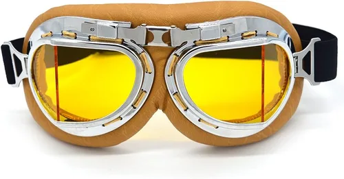 Vista 16 de Gafas Vintage para Motocicleta Antivaho y Antiimpacto Protección UV Gafas de Aviador Piloto, Adulto Carreras Voladores Equitación Arena y Polvo