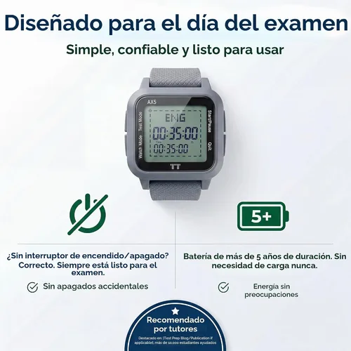 Vista 3 de Reloj silencioso aprobado por ACT para preparación de pruebas (estándar y extendido)