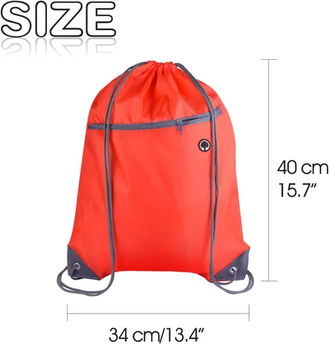 Vista 2 de KUUQA Bolsas de mochila con cordón a granel con bolsillo con cremallera y agujero para auriculares, Rojo -, Viajar