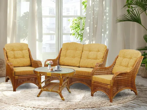 Vista 5 de Jam Lounge Living Accent - Sillón de mimbre de ratán natural, diseño hecho a mano con cojín marrón claro, colonial